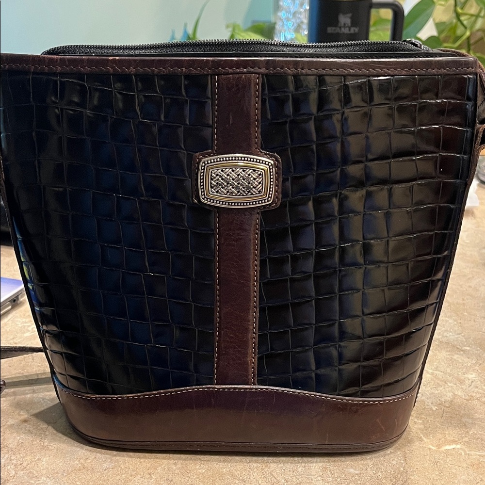 Vintage Brighton Black and Brown Croc-Embossed Shoulder Bag